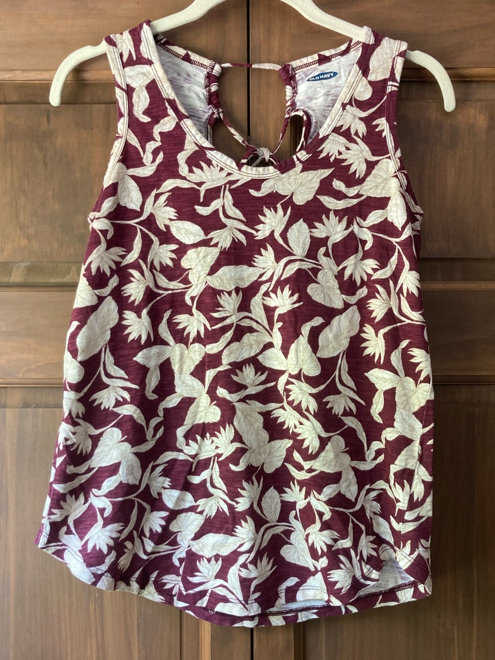 Old Navy Red-Purple & Tan Leafy Print Tank Top Small